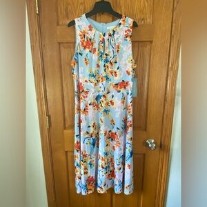 London Times Blue and Orange Midi Sundress Scoop Neck